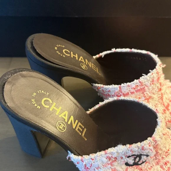 2024 CRUISE CHANEL PINK GLITTERED TWEED MULE 36 - Picture 9 of 13